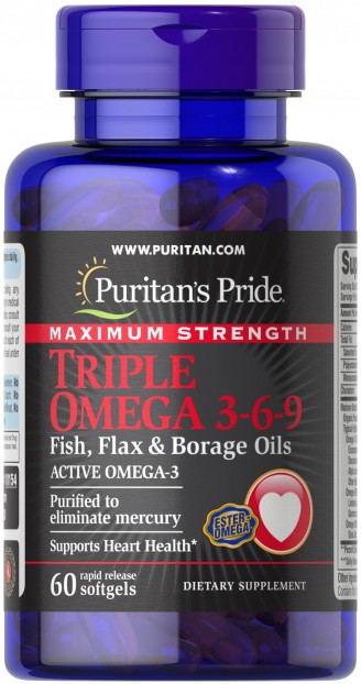 اشتري عبوه و احصل علي الثانيه مجانا Maximum Strength Triple Omega 3-6-9 Fish, Flax & Borage Oils 60 softgels