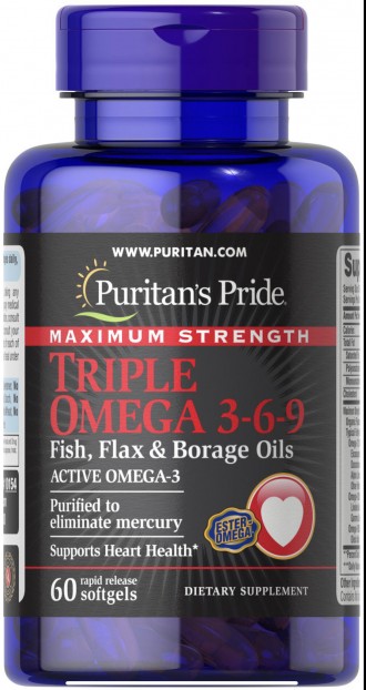 Maximum Strength Triple Omega 3-6-9 Fish, Flax & Borage Oils 60 softgels