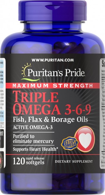 Maximum Strength Triple Omega 3-6-9 Fish, Flax & Borage Oils 120 softgels