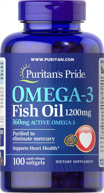 Omega 3 Fish Oil 1200 mg (360 mg Active Omega-3) 100 Softgels